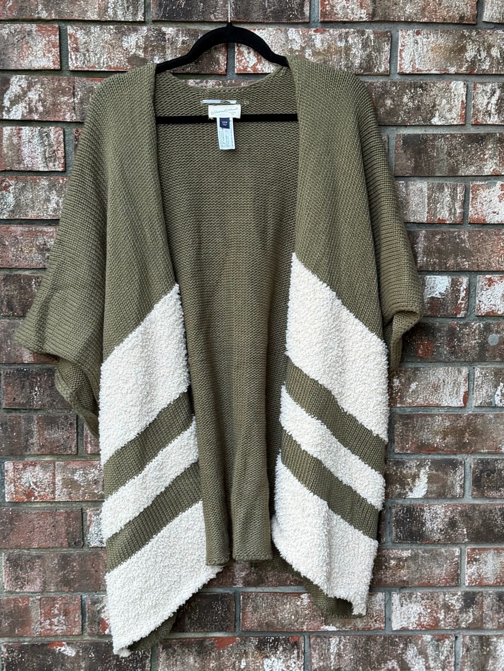 Universal Thread Olive Green Open-Front Cardigan with Cream Stripes